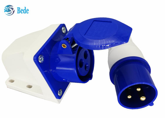 ขั้วต่ออุตสาหกรรม 220-250V 16A ตัวผู้และตัวเมีย เฟสเดียว 2P+E สีน้ำเงิน แบบติดตั้งบนผนัง