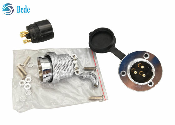 ขั้วต่อการบินแบบวงกลม M25 4 พิน พร้อมหน้าแปลนกลมและฝาครอบกันฝุ่น 300V 20A