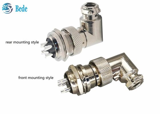 ขั้วต่อสายเคเบิล M16 200V 4A สำหรับการบิน แบบมุมฉาก ตัวเมีย และตัวผู้ติดตั้งบนแผงวงจร 6~10 พิน