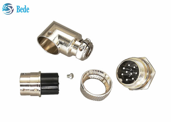 ขั้วต่อสายเคเบิล M16 200V 4A สำหรับการบิน แบบมุมฉาก ตัวเมีย และตัวผู้ติดตั้งบนแผงวงจร 6~10 พิน