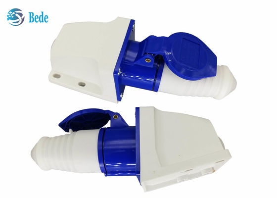 ขั้วต่ออุตสาหกรรม 220-250V 16A ตัวผู้และตัวเมีย เฟสเดียว 2P+E สีน้ำเงิน แบบติดตั้งบนผนัง