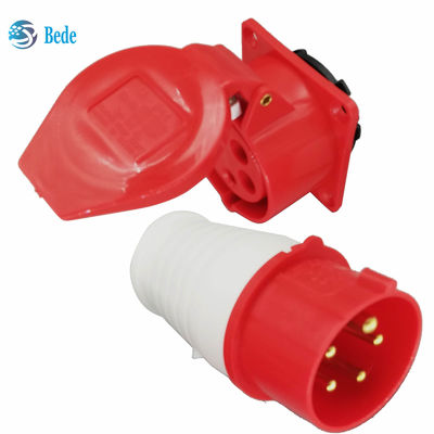 Industrial Plug 3 Phase Socket 5 Pins 3P+N+E 16A PP Material Housing Brass Contact Pins