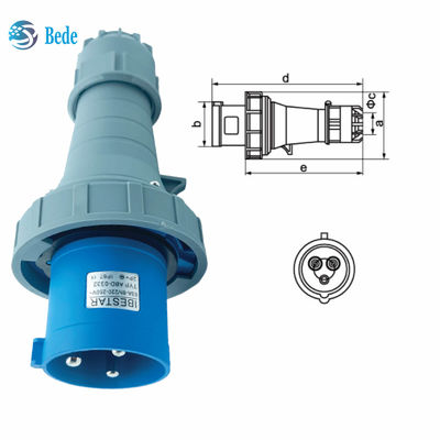 ปัจจุบัน 63A 125A การติดตั้งแผ่นพล็อกโซเกตอุตสาหกรรมประเภท 3 ปิน ((2P + E) IP67 220 ~ 250V