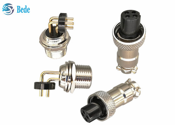 Right Angle 3A 200V Gx12 Aviation Connector Zinc Alloy With Nickel Plated